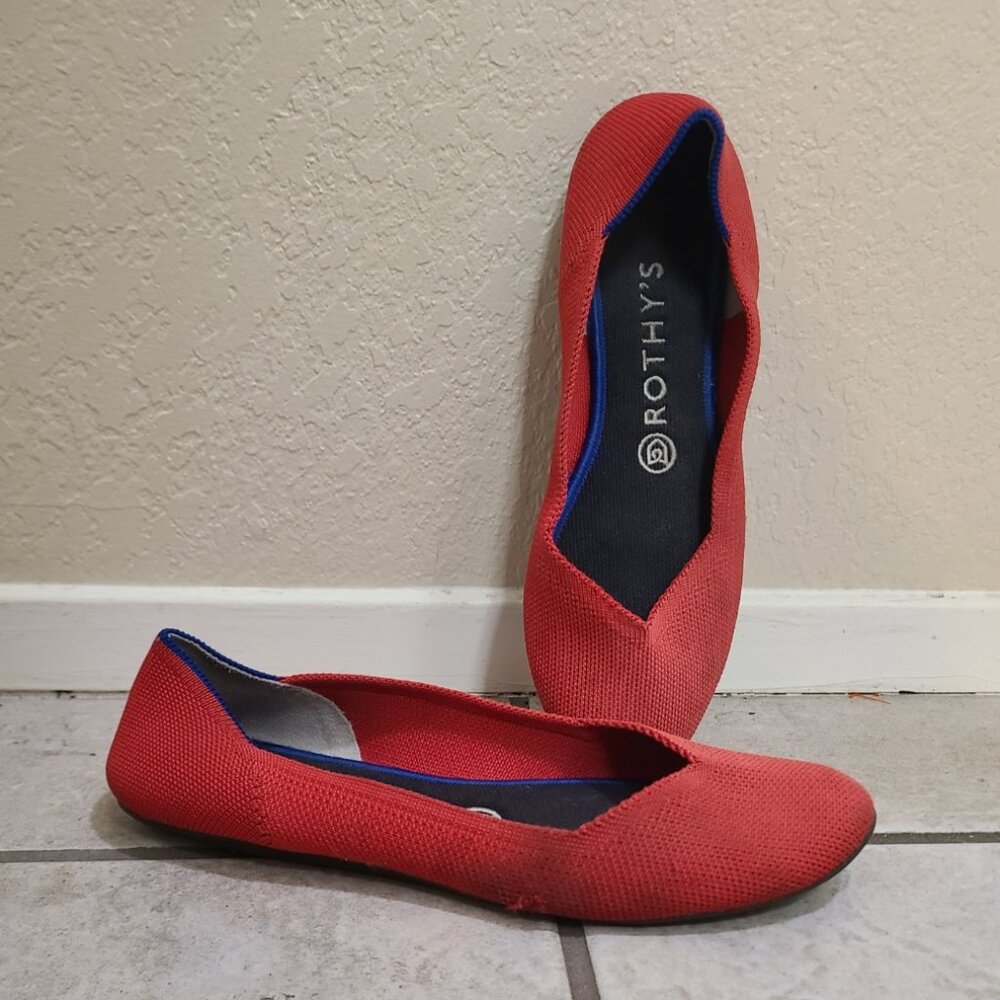 ROTHY'S THE FLAT SHOES BRIGHT RED WASHABLE RECYCLED PLASTIC BALLET SLIP ON sz 8 - Picture 2 of 8